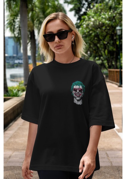 Joker 1 Ön Sol Baskılı Oversize T-Shirt Erkek Kadın Unisex Pamuk Bisiklet Yaka Tişort indirimleri