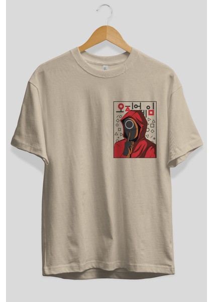Squid Game (5) Ön Sol Baskılı Oversize T-Shirt Erkek Kadın Unisex Pamuk Bisiklet Yaka Tişort