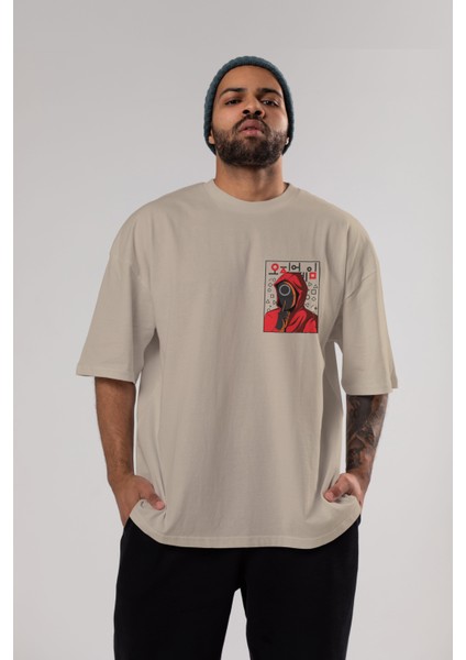 Squid Game (5) Ön Sol Baskılı Oversize T-Shirt Erkek Kadın Unisex Pamuk Bisiklet Yaka Tişort