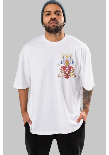 Iron Man (3) Ön Sol Baskılı Oversize T-Shirt Erkek Kadın Unisex Pamuk Bisiklet Yaka Tişort