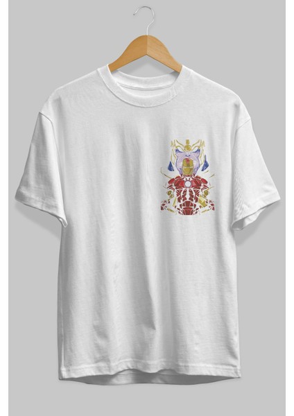 Iron Man (3) Ön Sol Baskılı Oversize T-Shirt Erkek Kadın Unisex Pamuk Bisiklet Yaka Tişort