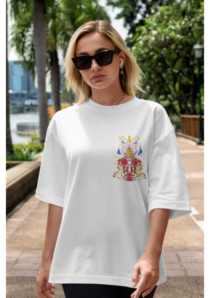 Iron Man (3) Ön Sol Baskılı Oversize T-Shirt Erkek Kadın Unisex Pamuk Bisiklet Yaka Tişort