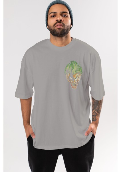 Joker (3) Ön Sol Baskılı Oversize T-Shirt Erkek Kadın Unisex Pamuk Bisiklet Yaka Tişort