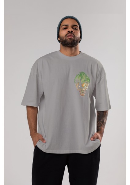 Joker (3) Ön Sol Baskılı Oversize T-Shirt Erkek Kadın Unisex Pamuk Bisiklet Yaka Tişort indirimleri