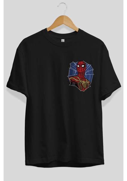 Spiderman (29) Ön Sol Baskılı Oversize T-Shirt Erkek Kadın Unisex Pamuk Bisiklet Yaka Tişort fiyatları