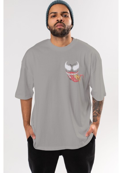 Venom (1) Ön Sol Baskılı Oversize T-Shirt Erkek Kadın Unisex Pamuk Bisiklet Yaka Tişort
