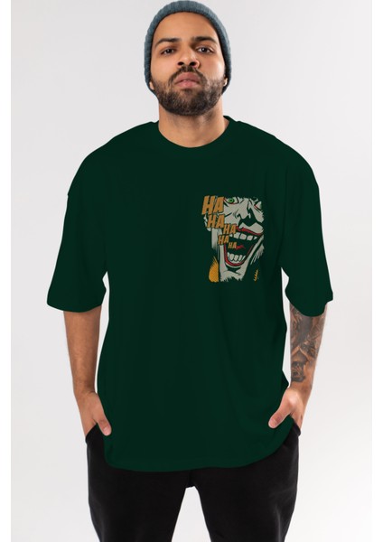 Joker (7) Ön Sol Baskılı Oversize T-Shirt Erkek Kadın Unisex Pamuk Bisiklet Yaka Tişort