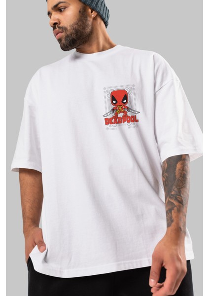 Deadpool (17) Ön Sol Baskılı Oversize T-Shirt Erkek Kadın Unisex Pamuk Bisiklet Yaka Tişort modelleri