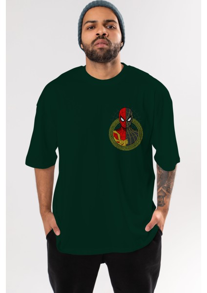 Spiderman (28) Ön Sol Baskılı Oversize T-Shirt Erkek Kadın Unisex Pamuk Bisiklet Yaka Tişort