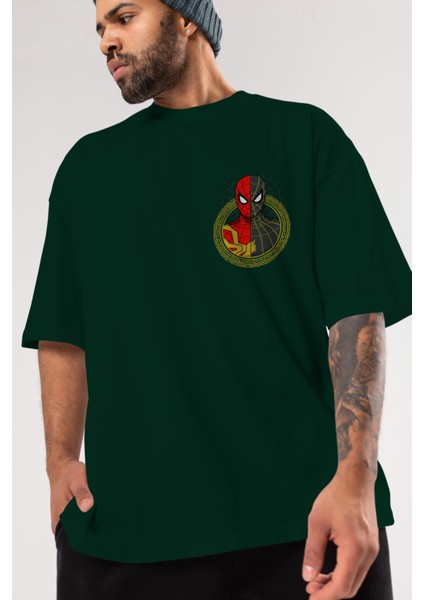 Spiderman (28) Ön Sol Baskılı Oversize T-Shirt Erkek Kadın Unisex Pamuk Bisiklet Yaka Tişort modelleri