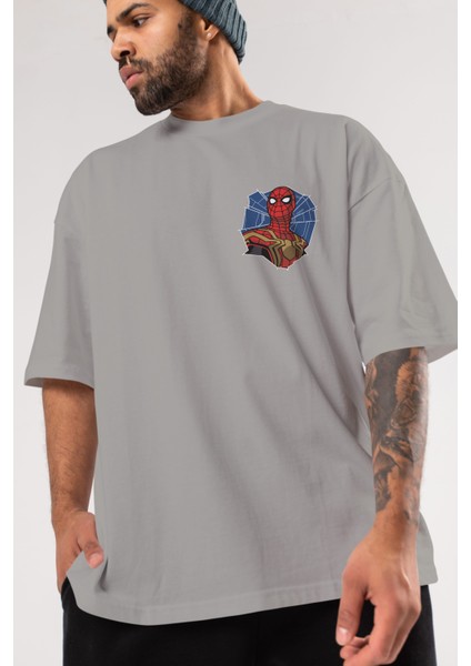 Spiderman (29) Ön Sol Baskılı Oversize T-Shirt Erkek Kadın Unisex Pamuk Bisiklet Yaka Tişort modelleri