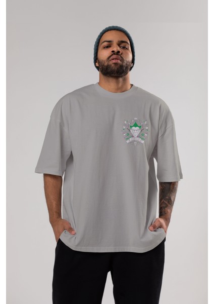 Joker (2) Ön Sol Baskılı Oversize T-Shirt Erkek Kadın Unisex Pamuk Bisiklet Yaka Tişort indirimleri