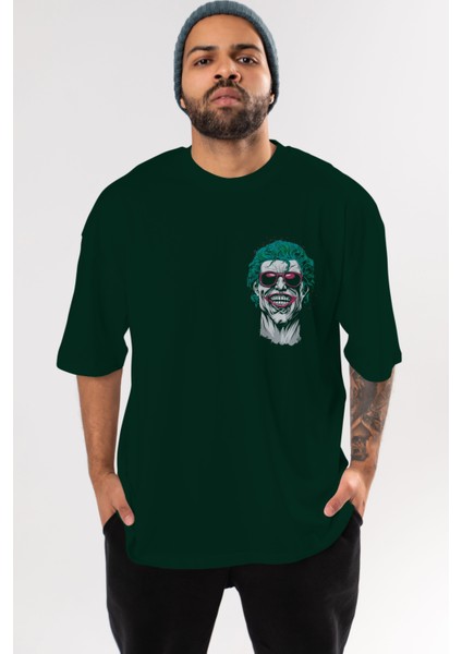 Joker 1 Ön Sol Baskılı Oversize T-Shirt Erkek Kadın Unisex Pamuk Bisiklet Yaka Tişort