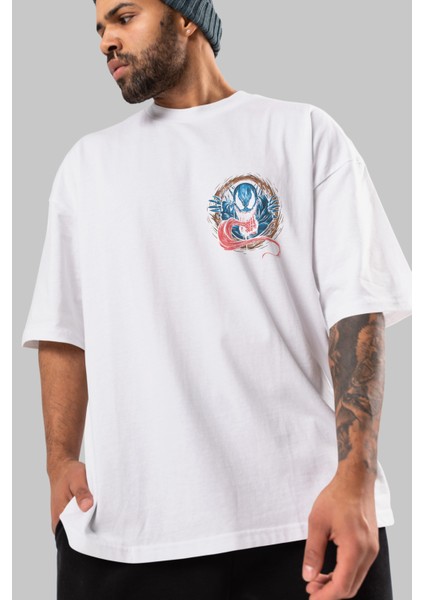 Venom (7) Ön Sol Baskılı Oversize T-Shirt Erkek Kadın Unisex Pamuk Bisiklet Yaka Tişort modelleri