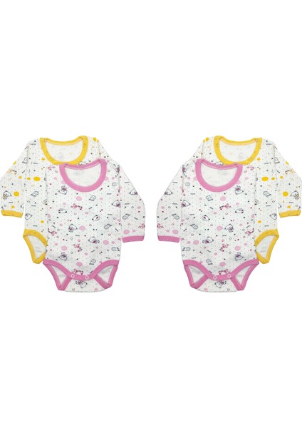 Kız / Erkek 4'lü Çıtçıtlı Uzun Kollu Pamuk Bebek Body - (3 Ay - 24 Ay)