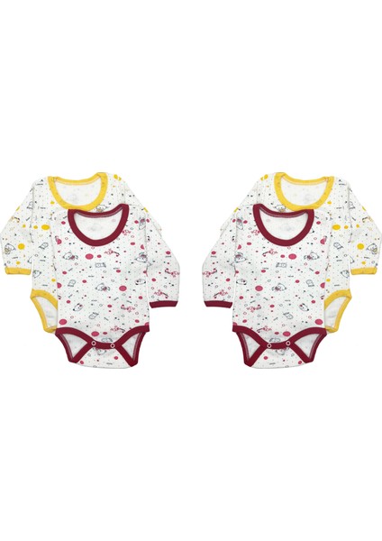 Kız / Erkek 4'lü Çıtçıtlı Uzun Kollu Pamuk Bebek Body - (3 Ay - 24 Ay)