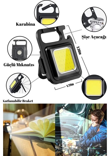 Led Mini El Feneri Şarj Edilebilir 3 Fonksiyonlu Anahtarlık, Mıknatıslı,Ultra Parlak 800 Lumen