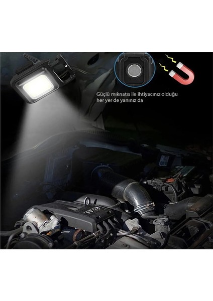 Led Mini El Feneri Şarj Edilebilir 3 Fonksiyonlu Anahtarlık, Mıknatıslı,Ultra Parlak 800 Lumen
