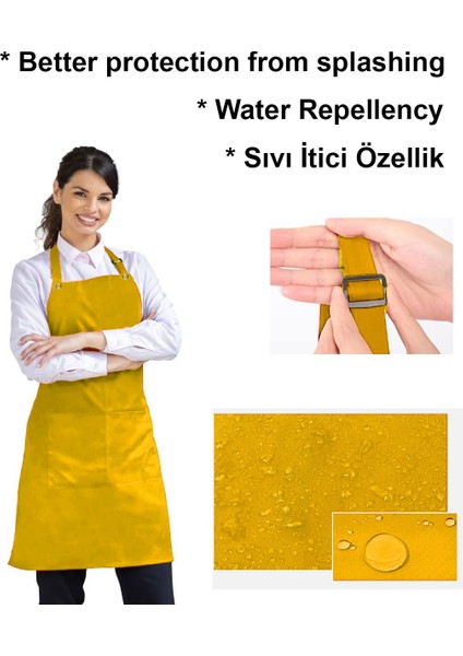 Ayar Askılı Duck Kumaştan Şef Önlüğü Garson Kafe Aşçı Barista Unisex Cepli Mutfak Önlük