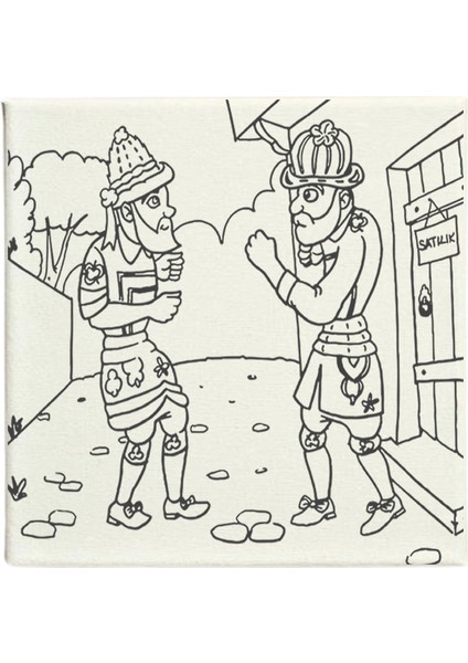 20X20 Resimli Tuval Çocuk Boyama Seti-Hacivat KARAGÖZ_MODEL16 Resimli 3 Boya 1 Fırça