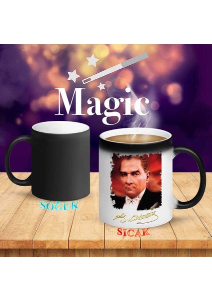 Atatürk'ün Kırmızı Zemin Portresi Sihirli Kupa BARDAK-ATATURK96