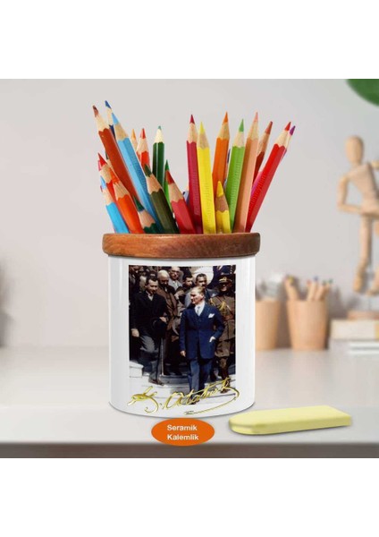 Mustafa Kemal Paşa Ahşap Seramik Kalemlik - Atatürk (97) fiyatları