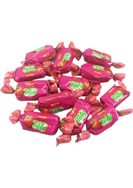 Kent Tofy Çilekli Şeker 1 Kg x 12 Paket | Meyveli Yumuşak Şekerleme | Ekonomik Kutu