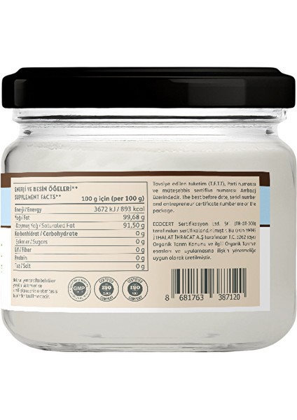 Hindistan Cevizi Yağı (Coconut Oil Organic) 150 mL