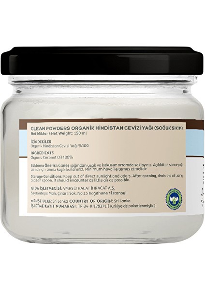 Hindistan Cevizi Yağı (Coconut Oil Organic) 150 mL