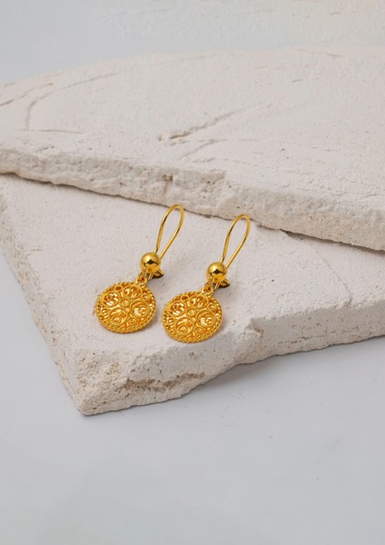 Telkari Işlemeli Sallanan 14 Ayar Küpe Altın modelleri