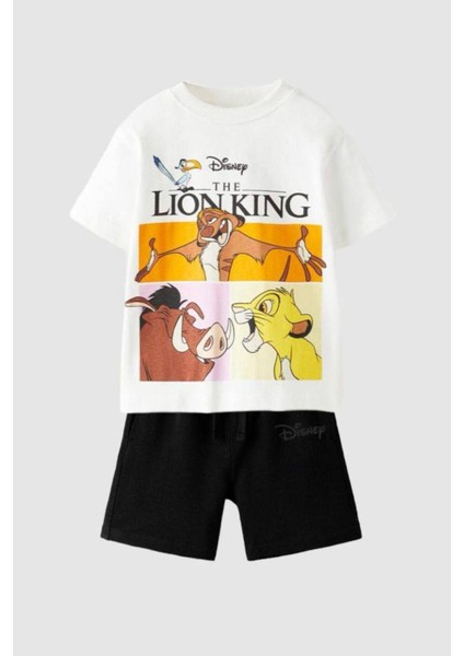 Yeni Sezon Lion King Baskılı Erkek Çocuk Alt Üst Takım Beyaz
