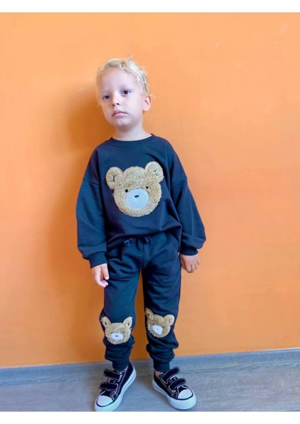 Erkek Çocuk Bear Tüylü Alt-Üst Takım Lacivert