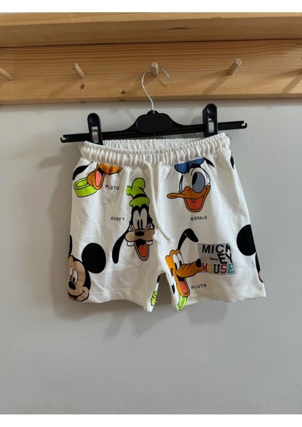 Unısex Baskılı Şort Beyaz