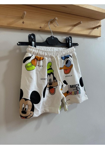 Unısex Baskılı Şort Beyaz