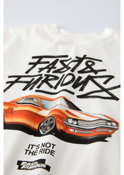 Erkek Çocuk Fast & Furious Baskılı Çocuk Şort Tişört Alt Üst Takım Beyaz