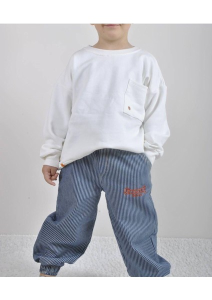 Erkek Çocuk Sweatshirt ve Dokuma Çizgili Alt-Üst Takım Beyaz