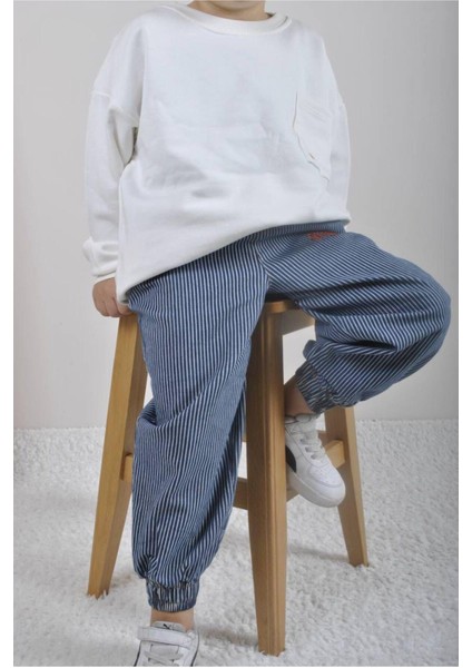 Erkek Çocuk Sweatshirt ve Dokuma Çizgili Alt-Üst Takım Beyaz fiyatları
