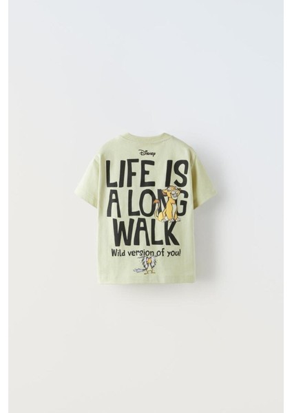 Çocuk Yeşil Lion Aslan Kral Desenli Pamuklu Oversize T-Shirt Eşofman Alt-Üst Takım Yeşil