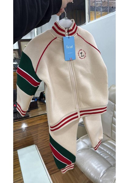 Unisex Fermuarlı Hırka Şardonlu Alt-Üst Takım Krem
