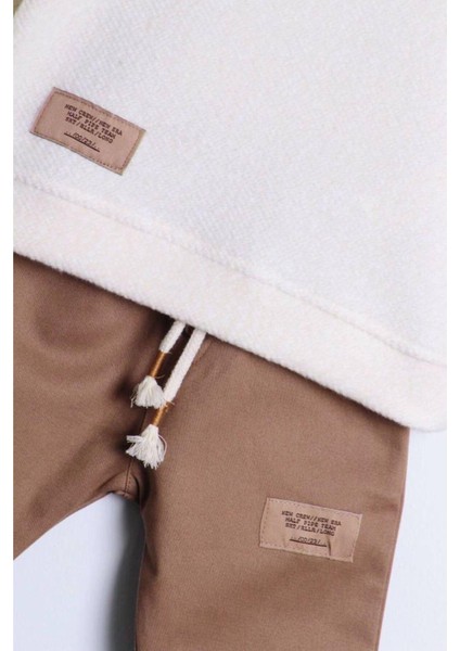 Erkek Çocuk Pamuklu Sweatshirt Dokuma Pantolon 2'li Takım Krem fırsatları