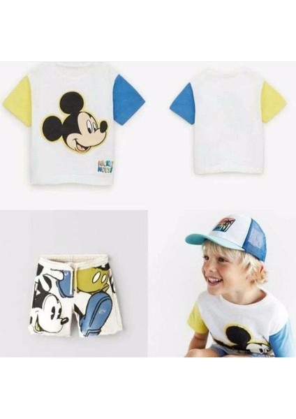 Yeni Sezon Erkek Çocuk Çok Renkli Mickey Mouse Baskılı Yazlık Alt-Üst Şortlu Takım Çok Renkli