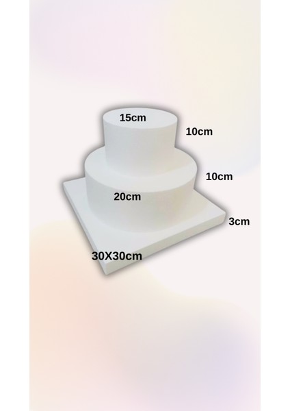 Strafor Yuvarlak Maket Pasta 2 Katlı ve Kare Pasta Altlığı 15X10 cm 20X10 cm 30X30X3 cm