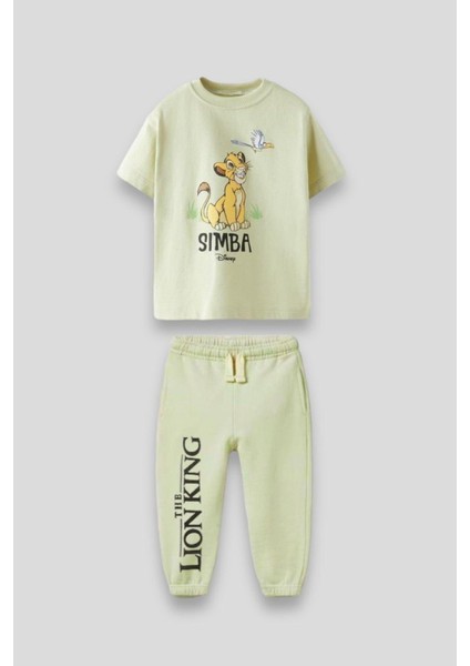 Çocuk Yeşil Lion Aslan Kral Desenli Pamuklu Oversize T-Shirt Eşofman Alt-Üst Takım Yeşil modelleri