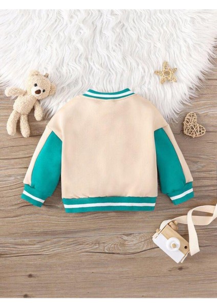 Unisex Harf Aplikeli Kontrast Çizgi Detaylı Kolej Bomber Çocuk Ceket Krem fırsatları