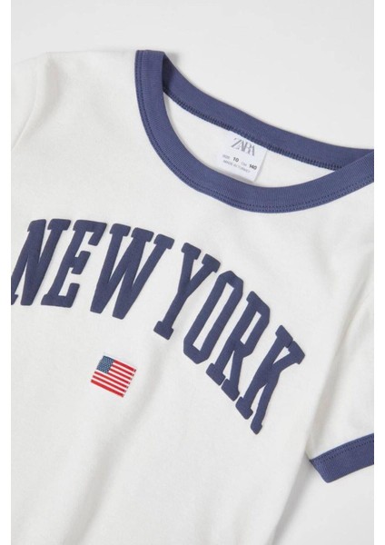 New York Yazılı Crop Tshirt Beyaz fiyatları