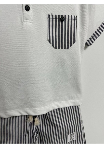 Çizgili Şort Tshirt Takım Beyaz Lacivert fiyatları
