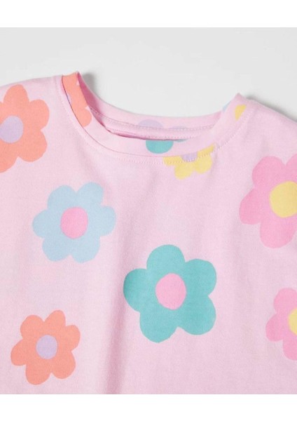 Pembe Çiçekli Tshirt Şort Takım Pembe fırsatları