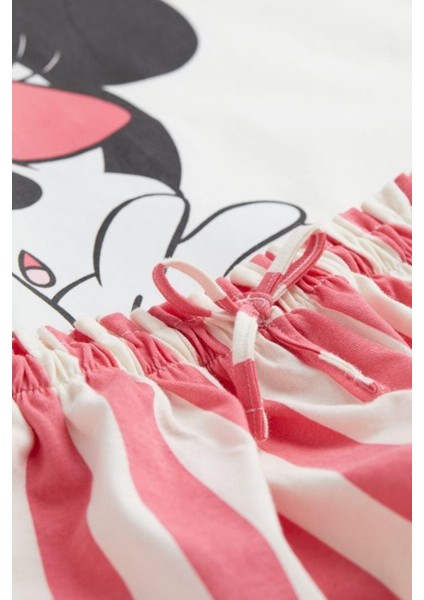 Kız Çocuk Minnie Mouse Baskılı Çizgili Etek Takım Pembe fiyatları