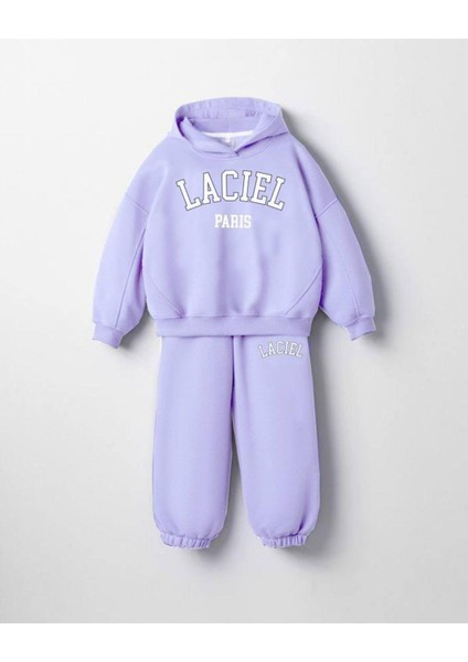 Kız Çocuk Kapüşonlu Laci'el Paris Yazılı Sweatshirt Eşofman Takım Lila fiyatları