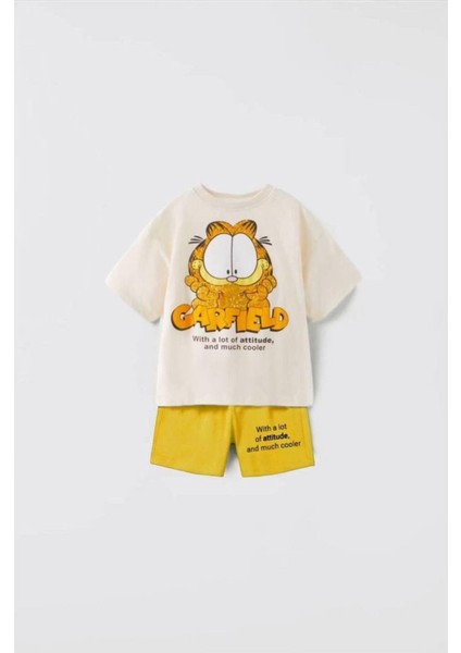 Garfield Şortlu Takım Sari